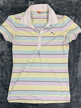 Puma XS Womens Striped Polo Shirt Short Sleeve Multicolor Cotton